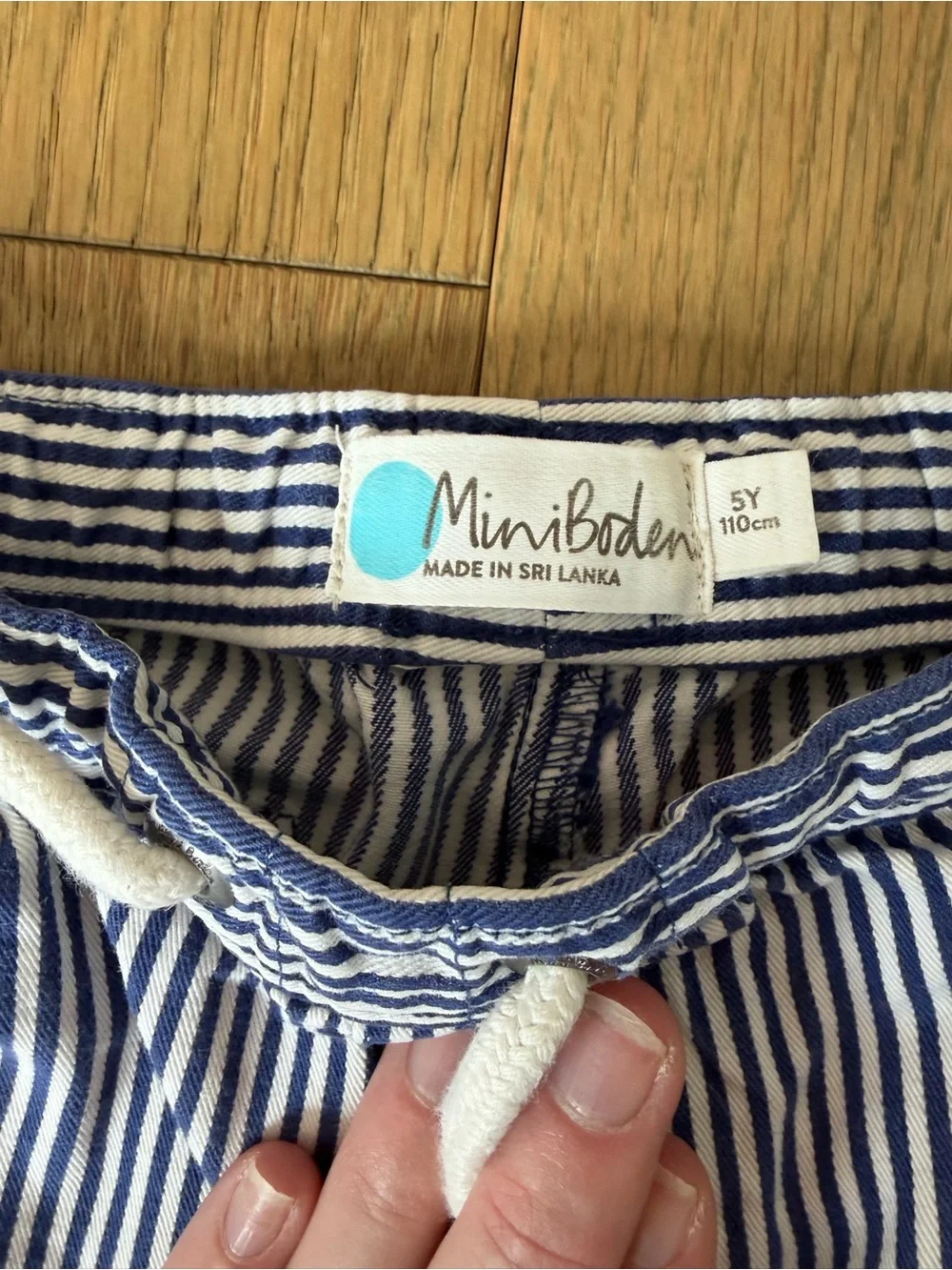 Mini Boden Boys Navy White Striped Shorts Size 5Y 110cm Drawstring